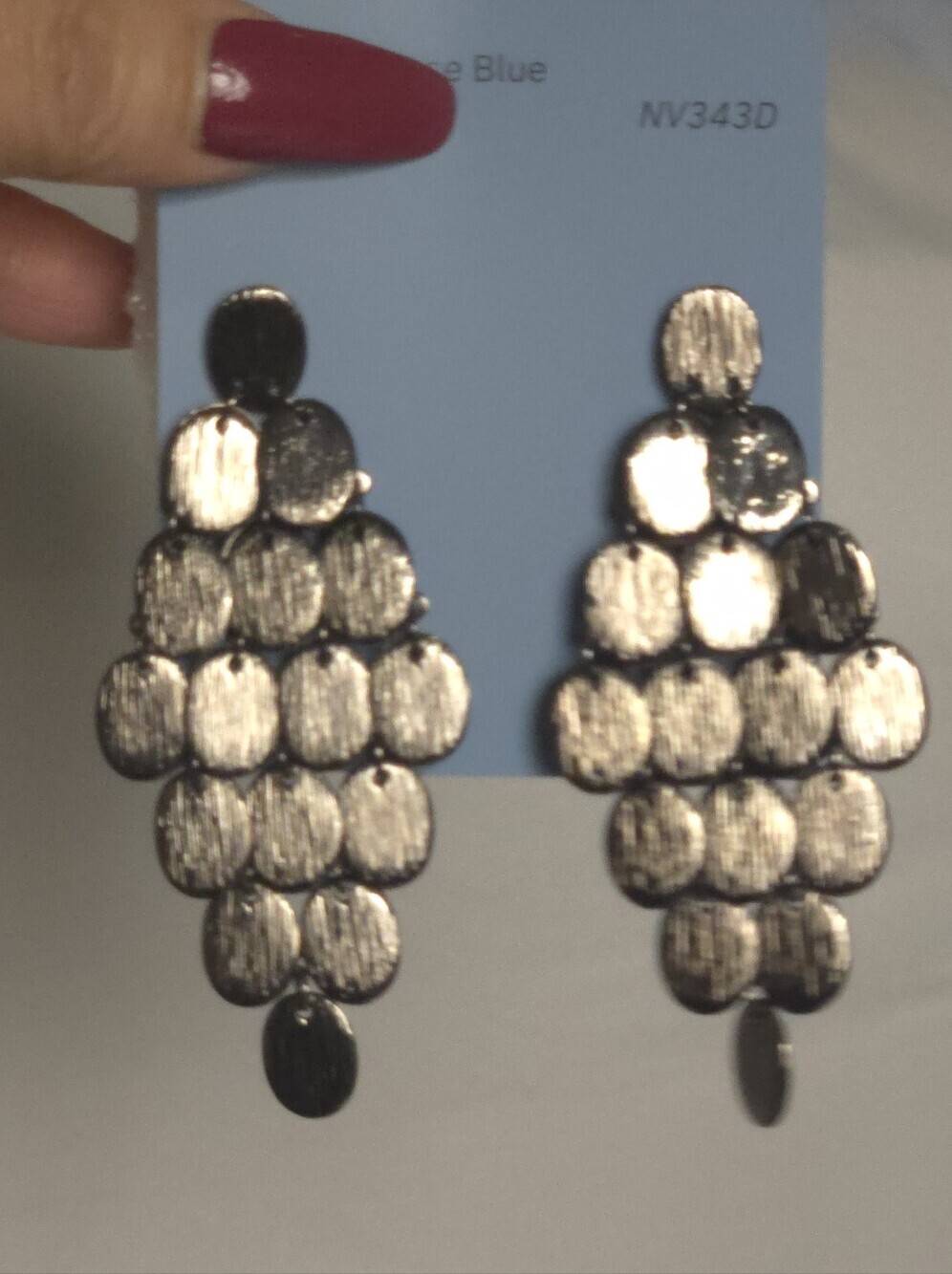 Vintage Black Textured Disc Drop Earrings - Picture 6 of 16